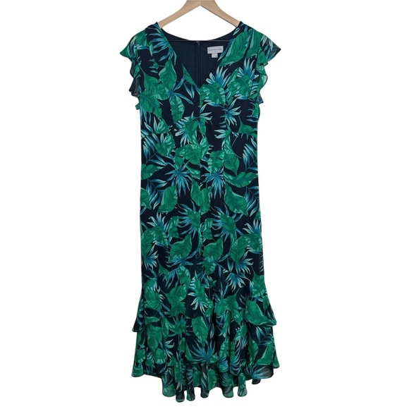 Marc New York Womens Sz 10 Short Sleeve High Low Leafy Shift Dress Resort Ruffle - Picture 3 of 16